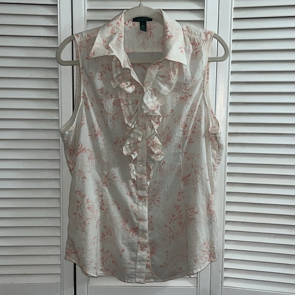 Lauren Ralph Lauren floral sleeveless collared ruffled front top - Picture 10 of 10